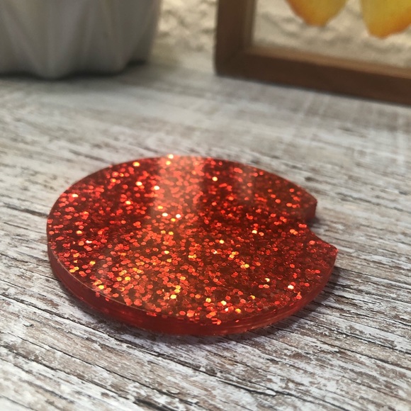Glam Red Glitter Car Coaster - Multiple Sizes Available - Picture 4 of 11
